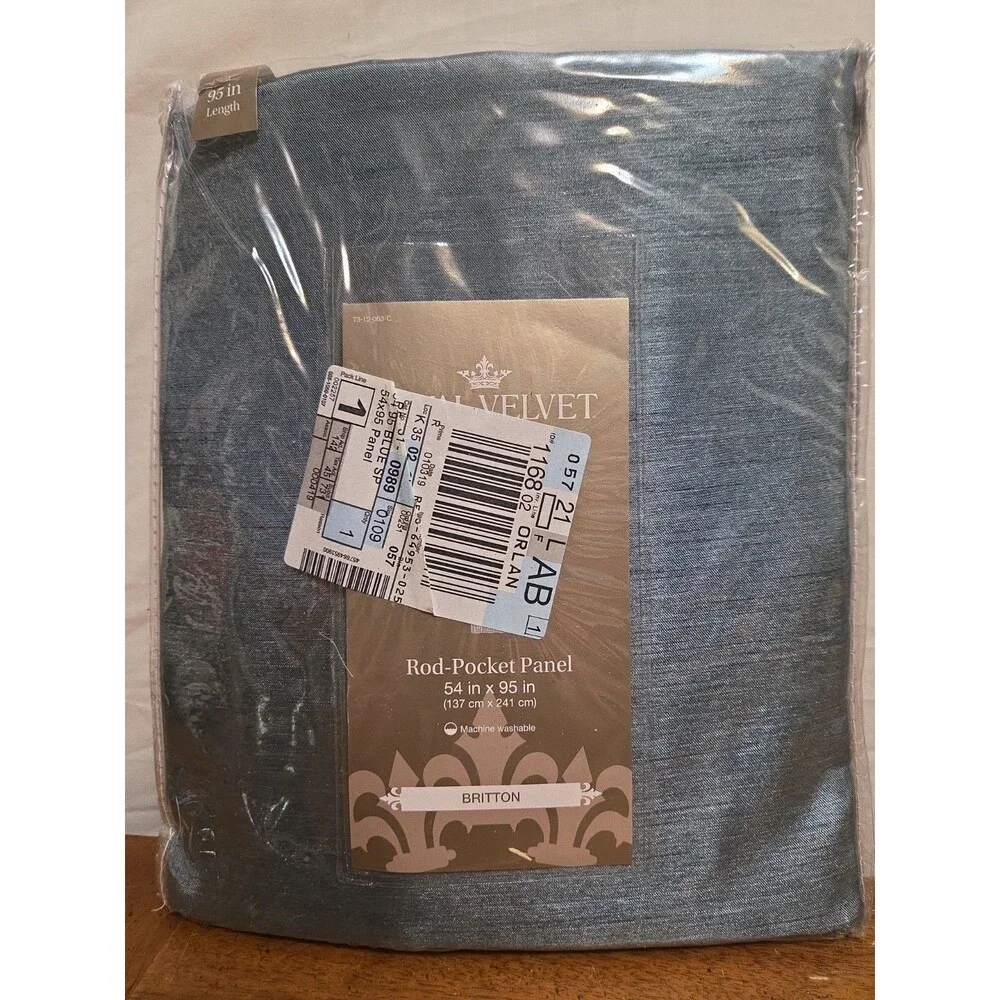 Royal Velvet Britton Teal Blue 54 In X 95 In Rod-Pocket Panel Polyester New